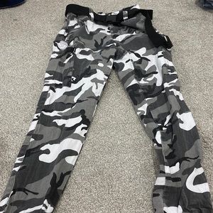 Black and white camouflage pants with attached black stylish belt